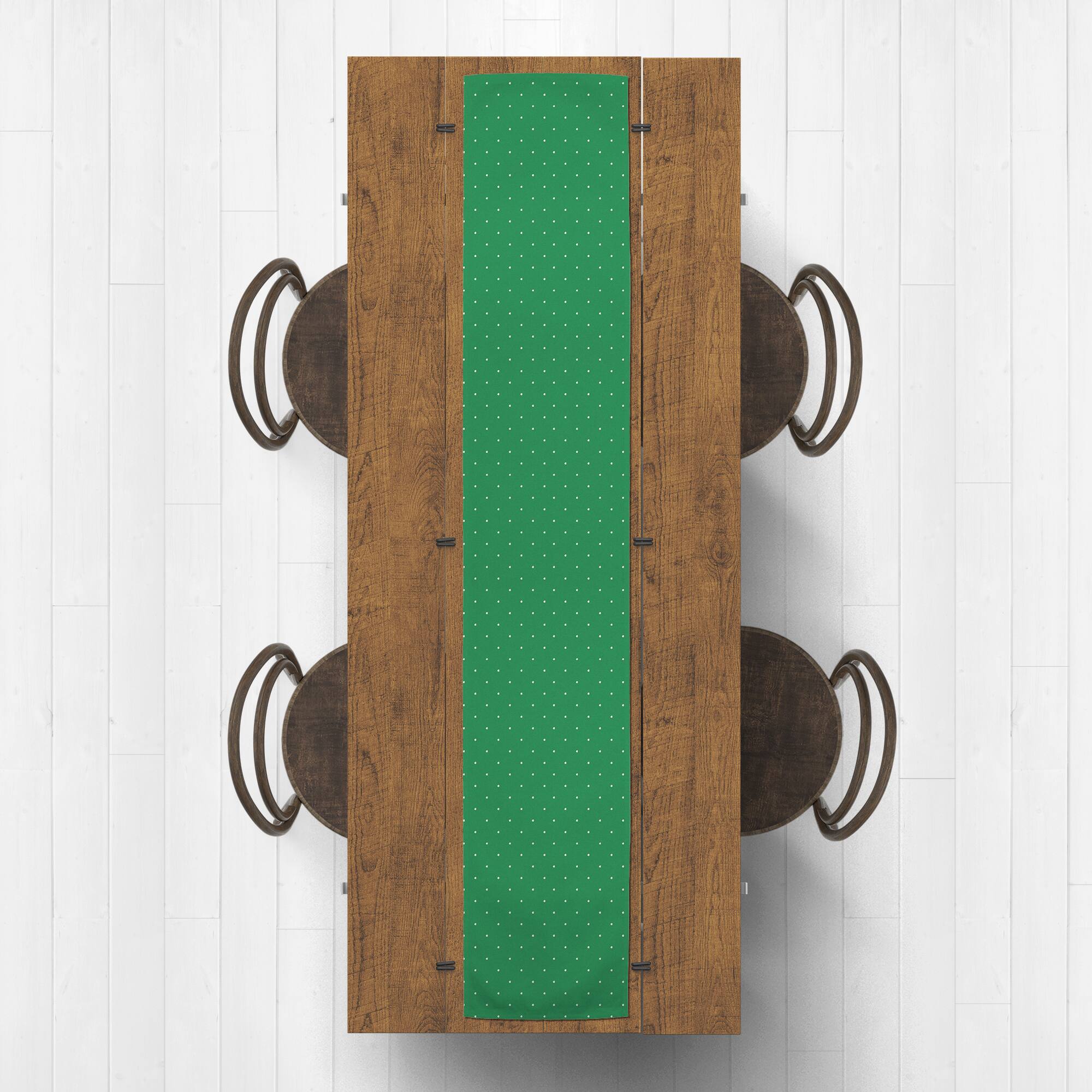 White Dots On Green Outdoor Table Runner